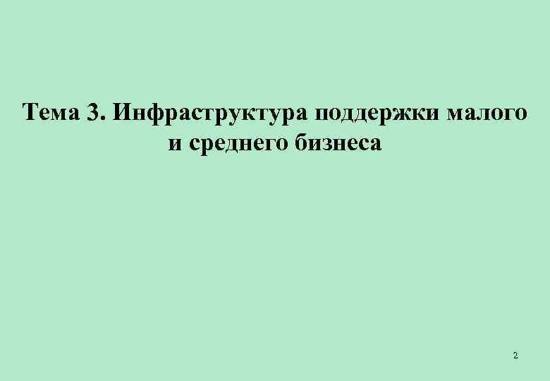 Тема 3. Инфраструктура поддержки малого  и среднего бизнеса     