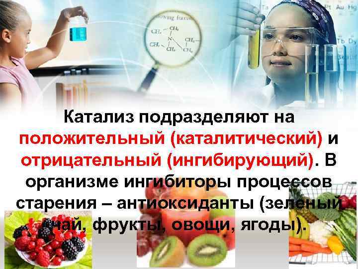    Катализ подразделяют на положительный (каталитический) и  отрицательный (ингибирующий). В 