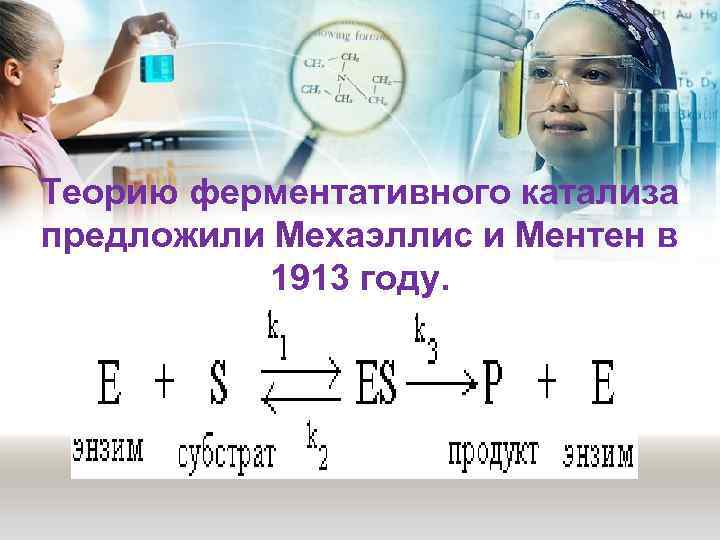 Теорию ферментативного катализа предложили Мехаэллис и Ментен в  1913 году. 