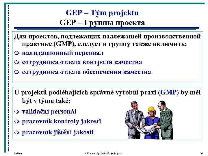     GEP – Tým projektu    GEP – Группы