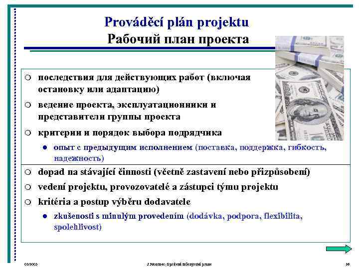       Prováděcí plán projektu     Рабочий