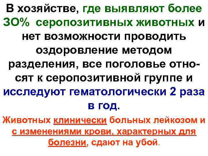 В хозяйстве, где выявляют более ЗО% серопозитивных животных и нет возможности проводить  оздоровление