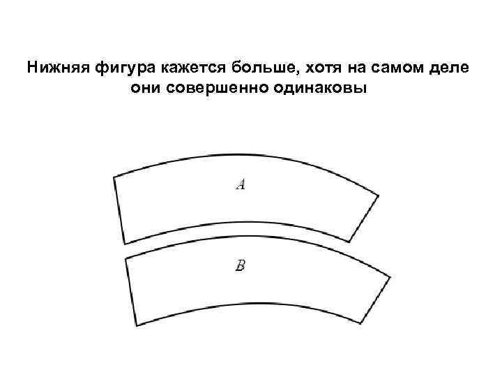 Нижняя фигура кажется больше, хотя на самом деле  они совершенно одинаковы 
