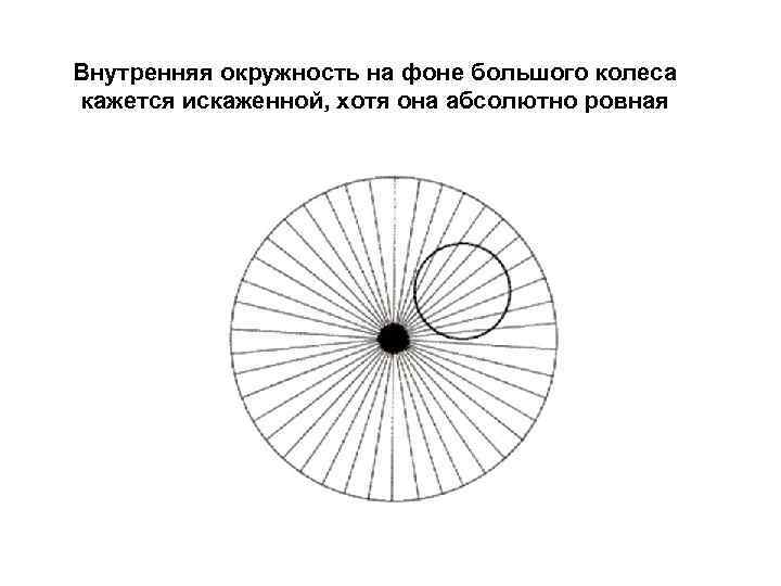 Внутренняя окружность на фоне большого колеса кажется искаженной, хотя она абсолютно ровная 