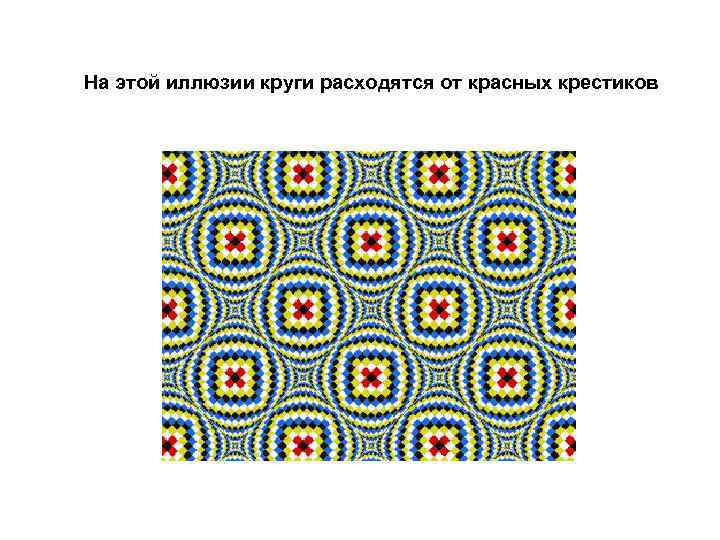 На этой иллюзии круги расходятся от красных крестиков 