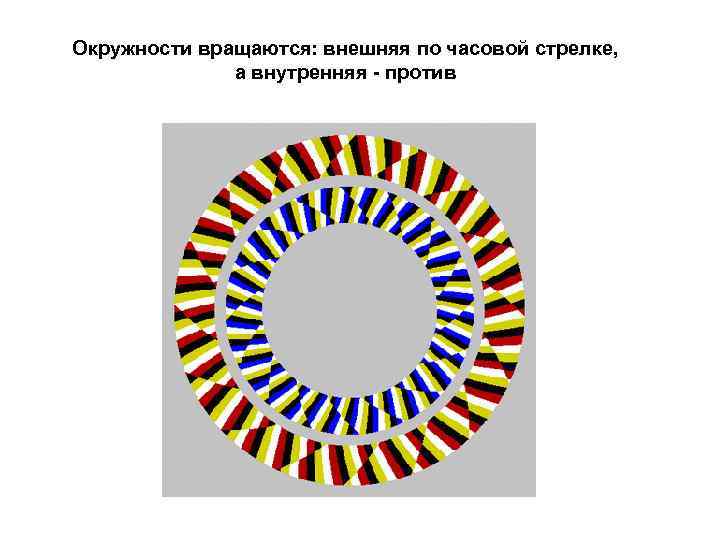 Окружности вращаются: внешняя по часовой стрелке,   а внутренняя - против 