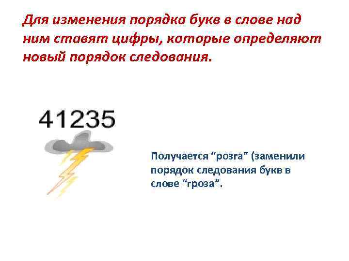 Для изменения порядка букв в слове над ним ставят цифры, которые определяют новый порядок