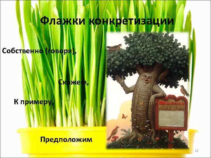    Флажки конкретизации Собственно (говоря),    Скажем, К примеру, 