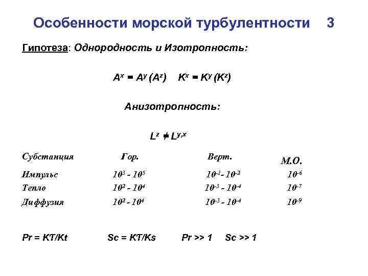 Особенности морской турбулентности      3 Гипотеза: Однородность и Изотропность: