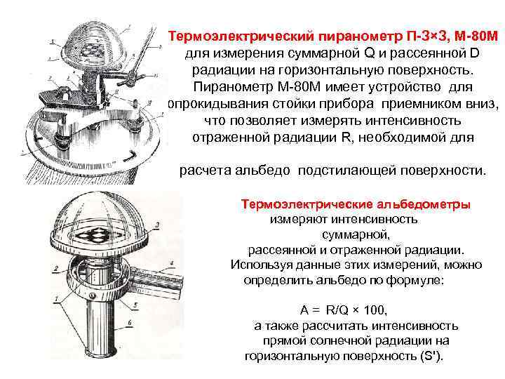 Термоэлектрический пиранометр П-З×З, М-80 М для измерения суммарной Q и рассеянной D радиации на