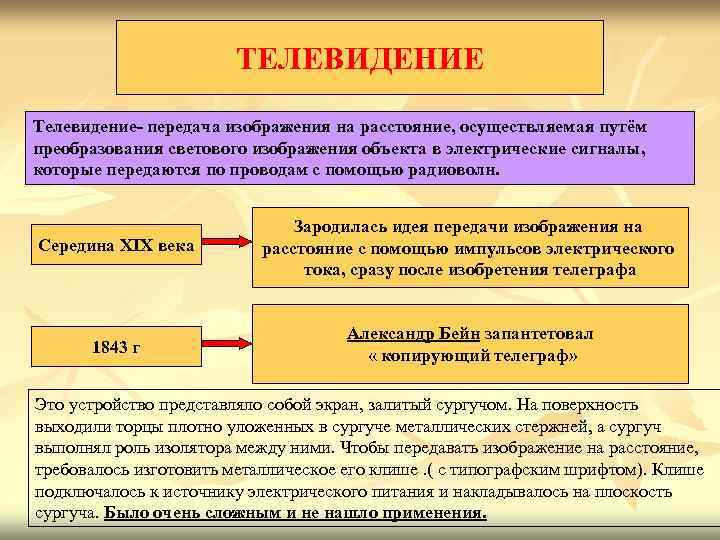 ТЕЛЕВИДЕНИЕ Телевидение- передача изображения на расстояние, осуществляемая путём преобразования светового ТЕЛЕВИДЕНИЕ Телевидение- передача изображения на расстояние, осуществляемая путём преобразования светового