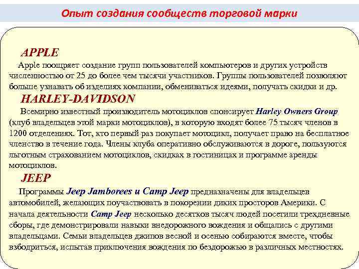 Опыт создания сообществ торговой марки APPLE Apple поощряет создание групп пользователей компьютеров Опыт создания сообществ торговой марки APPLE Apple поощряет создание групп пользователей компьютеров