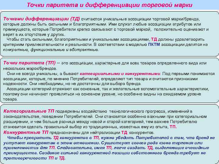Точки паритета и дифференциации торговой марки Точками дифференциации (ТД) считаются уникальные Точки паритета и дифференциации торговой марки Точками дифференциации (ТД) считаются уникальные