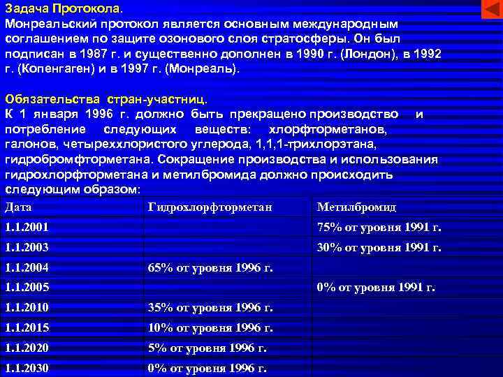 Задача Протокола.  Монреальский протокол является основным международным соглашением по защите озонового слоя стратосферы.