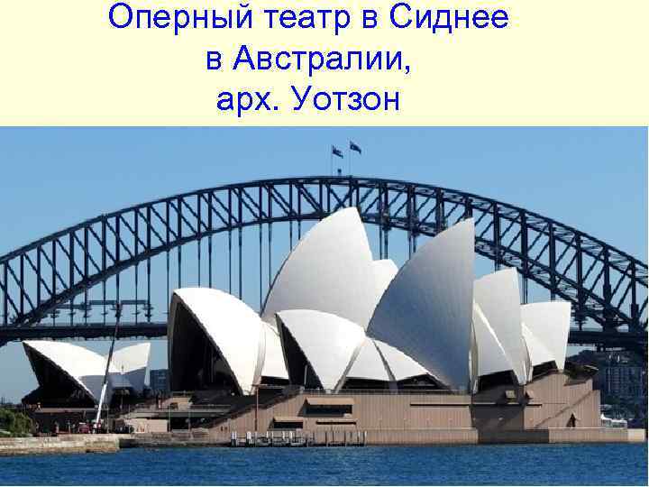 Оперный театр в Сиднее в Австралии, арх. Уотзон Оперный театр в Сиднее в Австралии, арх. Уотзон