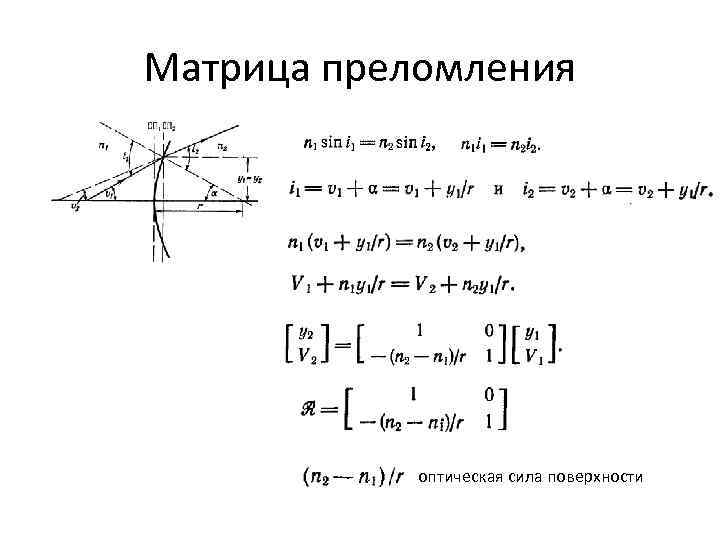 Матрица преломления   оптическая сила поверхности 