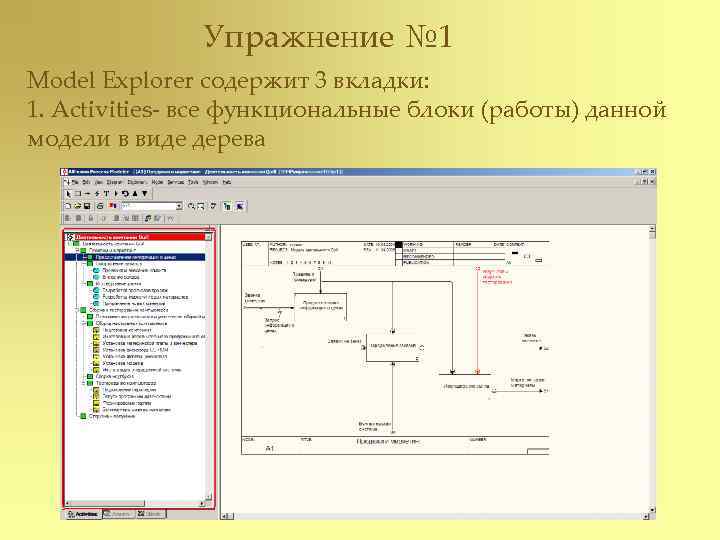     Упражнение № 1 Model Explorer содержит 3 вкладки: 1. Activities-