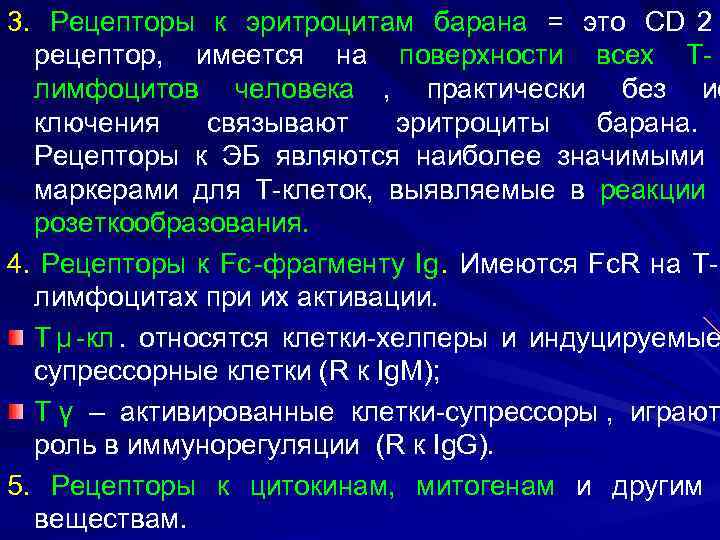 3. Рецепторы к эритроцитам барана = это CD 2  рецептор, имеется на поверхности