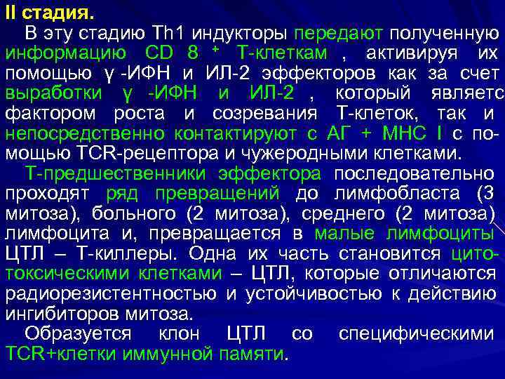 II стадия. В эту стадию Th 1 индукторы передают полученную информацию CD 8 +