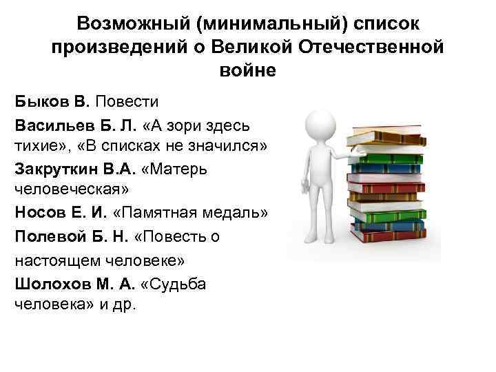  Возможный (минимальный) список произведений о Великой Отечественной     войне Быков