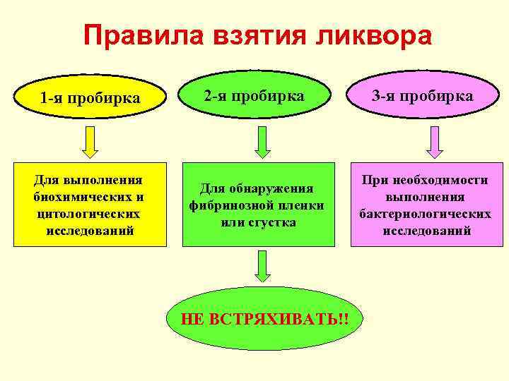  Правила взятия ликвора 1 -я пробирка  2 -я пробирка  3 -я