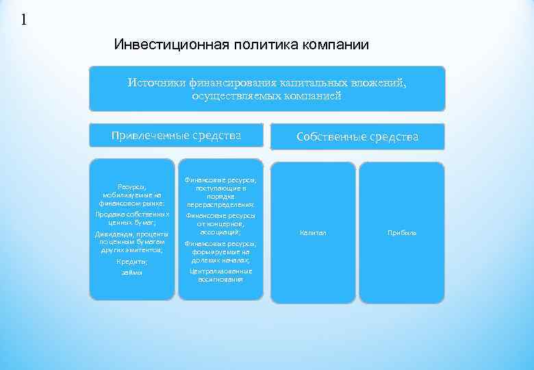 1 Инвестиционная политика компании Источники финансирования капитальных вложений, 1 Инвестиционная политика компании Источники финансирования капитальных вложений,