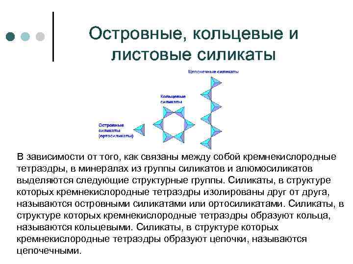    Островные, кольцевые и     листовые силикаты  