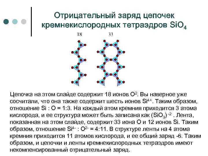    Отрицательный заряд цепочек    кремнекислородных тетраэдров Si. O 4