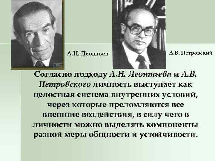   А. Н. Леонтьев  А. В. Петровский  Согласно подходу А. Н.