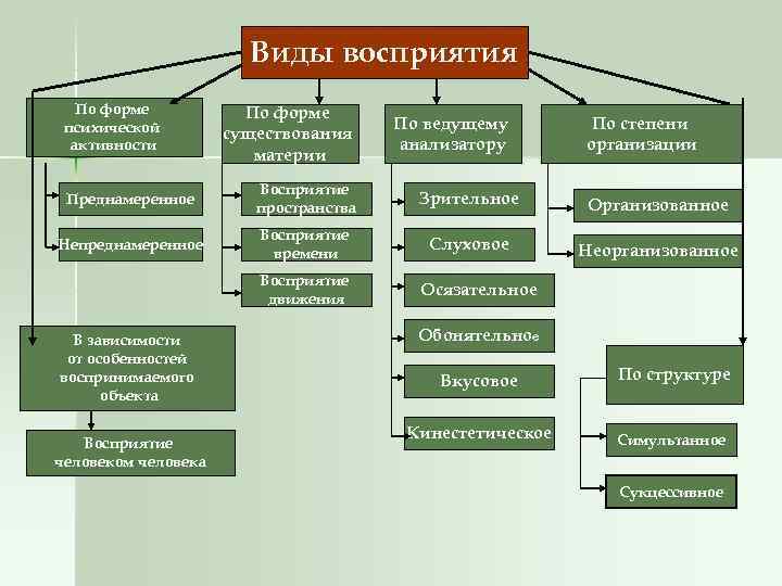     Виды восприятия  По форме психической    