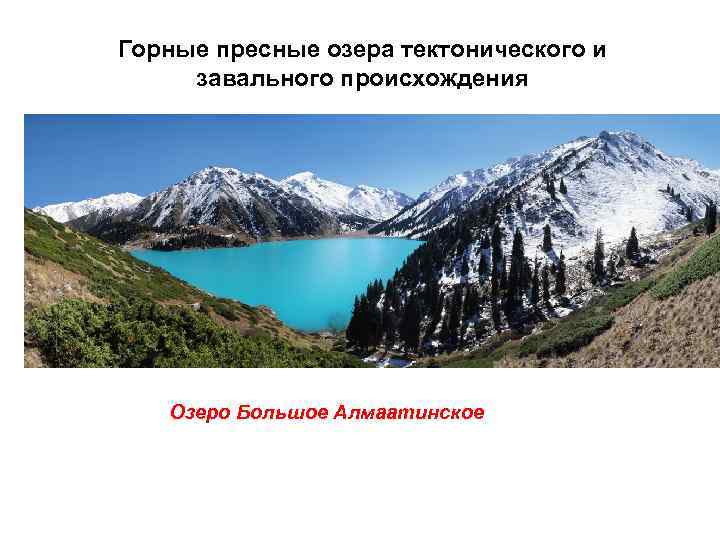 Горные пресные озера тектонического и завального происхождения  Озеро Большое Алмаатинское 