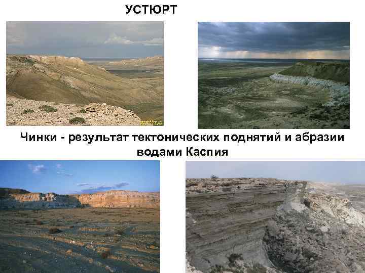 УСТЮРТ Чинки - результат тектонических поднятий и абразии водами Каспия 