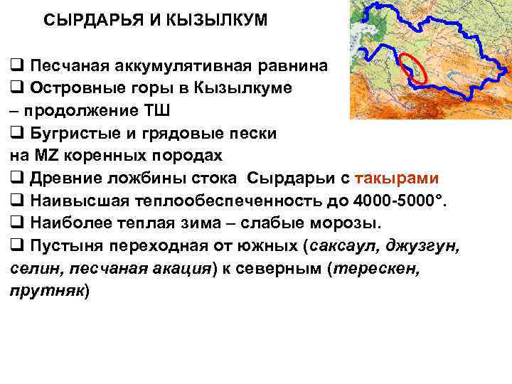 СЫРДАРЬЯ И КЫЗЫЛКУМ q Песчаная аккумулятивная равнина q Островные горы в Кызылкуме – продолжение