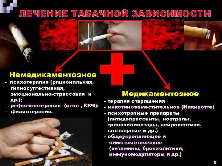   ЛЕЧЕНИЕ ТАБАЧНОЙ ЗАВИСИМОСТИ Немедикаментозное - психотерапия (рациональная,  гипносуггестивная,  эмоционально-стрессовая и