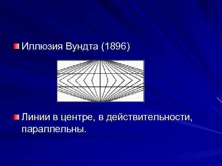 Иллюзия Вундта (1896) Линии в центре, в действительности,  параллельны. 