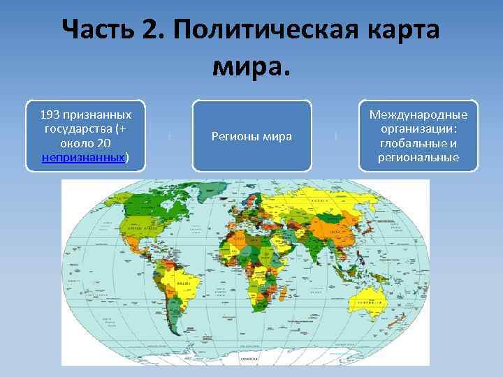   Часть 2. Политическая карта    мира.  193 признанных 