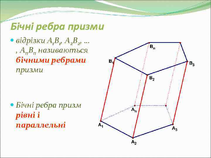 Бічні ребра призми  відрізки A 1 B 1, A 2 B 2, …