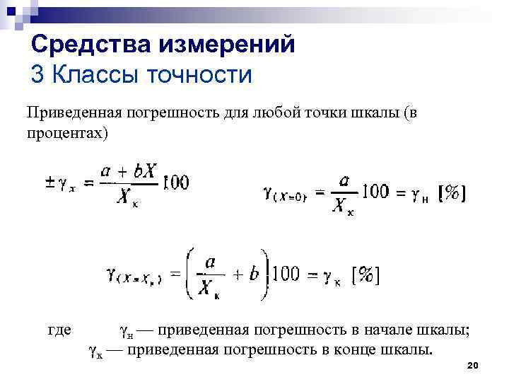 Средства измерений 3 Классы точности Приведенная погрешность для любой точки шкалы (в процентах) Средства измерений 3 Классы точности Приведенная погрешность для любой точки шкалы (в процентах)