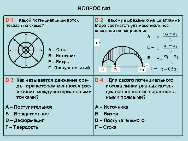      ВОПРОС № 1 В 1  Какой потенциальный поток