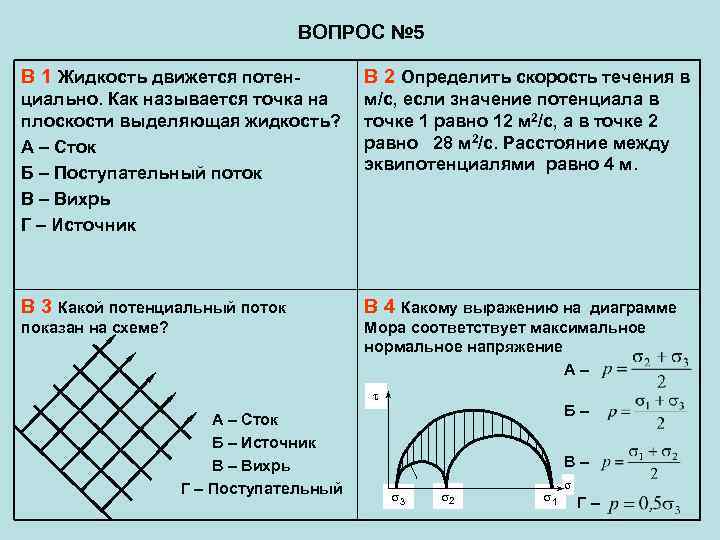       ВОПРОС № 5 В 1 Жидкость движется потен-