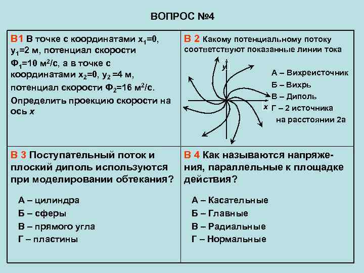      ВОПРОС № 4 В 1 В точке с координатами