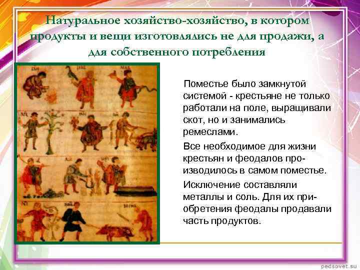 Натуральное хозяйство-хозяйство, в котором продукты и вещи изготовлялись не для продажи, а Натуральное хозяйство-хозяйство, в котором продукты и вещи изготовлялись не для продажи, а