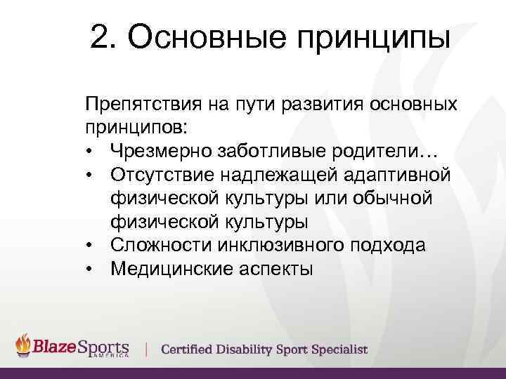  2. Основные принципы  Препятствия на пути развития основных  принципов: • Чрезмерно