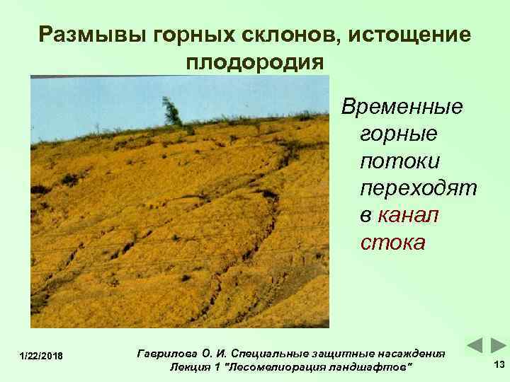   Размывы горных склонов, истощение    плодородия    Временные