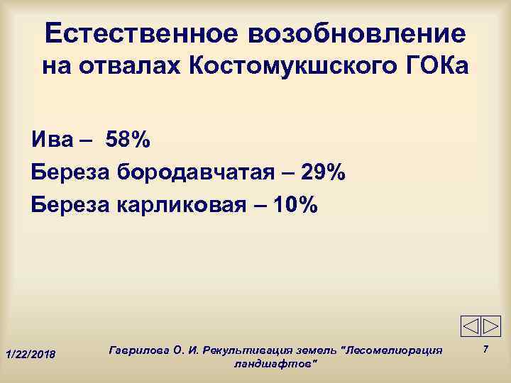  Естественное возобновление  на отвалах Костомукшского ГОКа Ива – 58% Береза бородавчатая –
