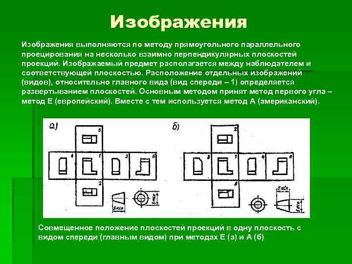     Изображения выполняются по методу прямоугольного параллельного проецирования на несколько взаимно