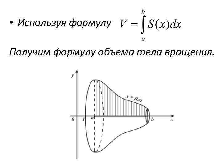  • Используя формулу Получим формулу объема тела вращения. 