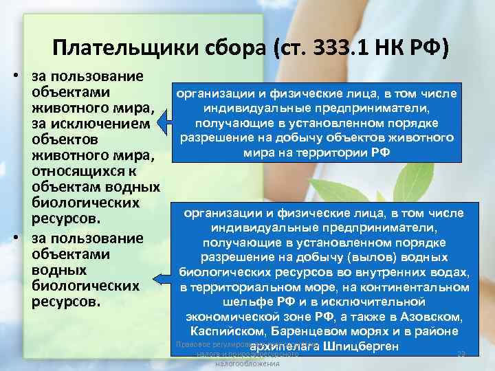   Плательщики сбора (ст. 333. 1 НК РФ) • за пользование  объектами