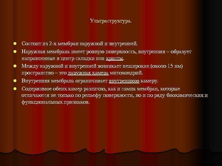      Ультраструктура. l  Состоит из 2 -х мембран наружной