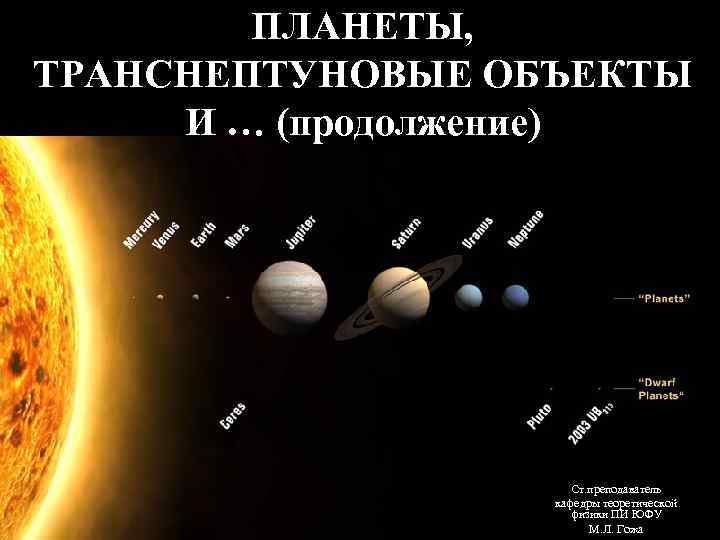   ПЛАНЕТЫ, ТРАНСНЕПТУНОВЫЕ ОБЪЕКТЫ И … (продолжение)     Ст. преподаватель